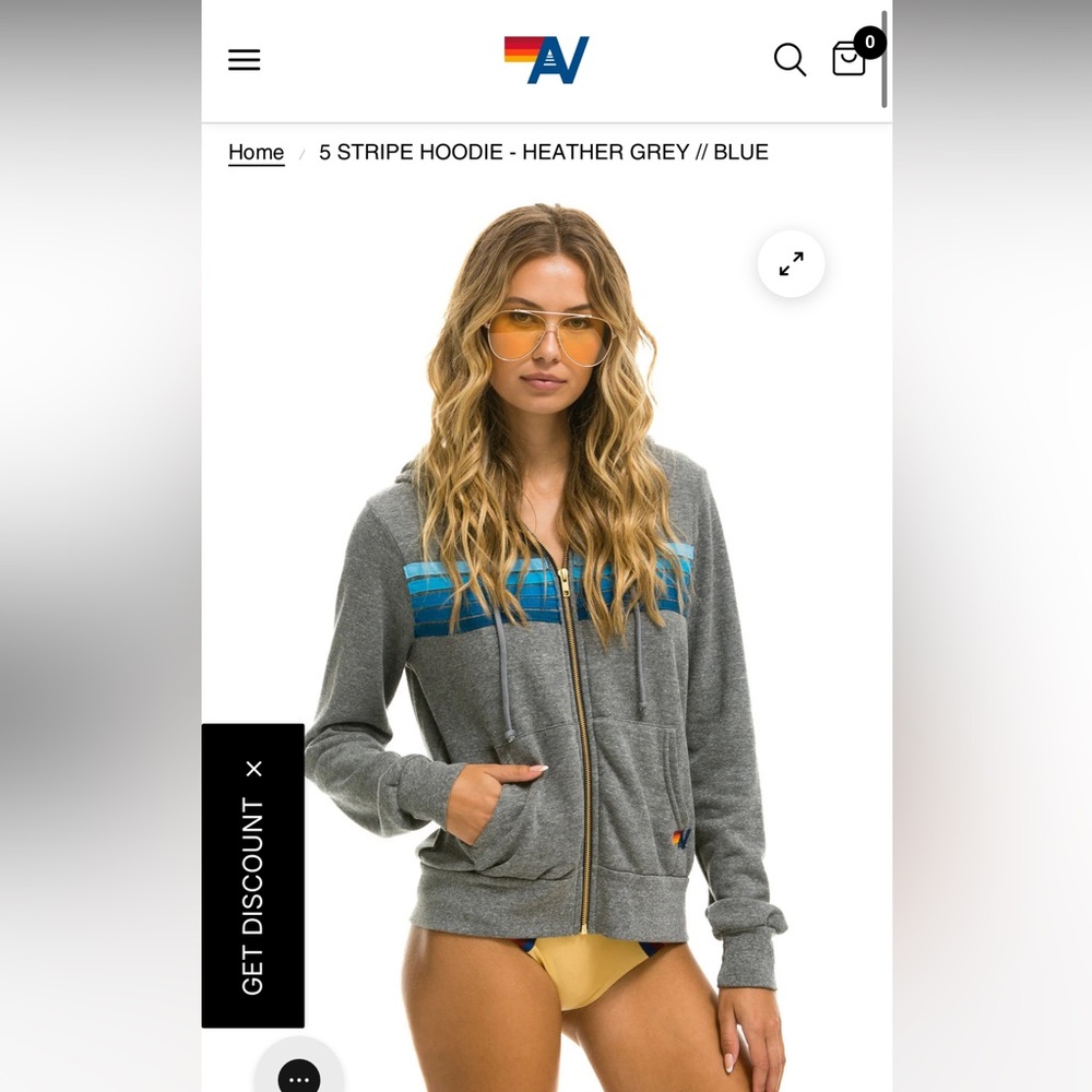 Aviator Nation Heather Grey and Blue Stripe Zip Up